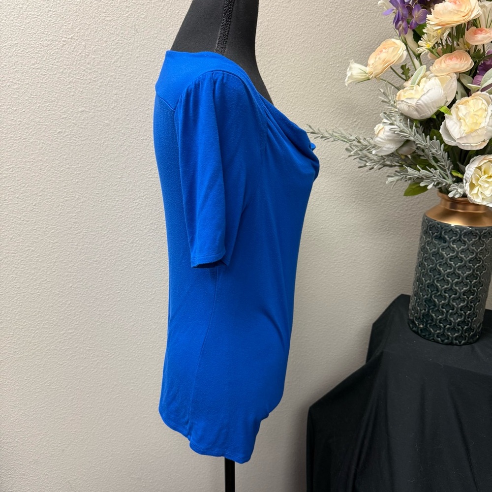 Gianni Bini Blue Cowl Neck Short Sleeve Stretch Blouse Top Size M - Picture 4 of 7